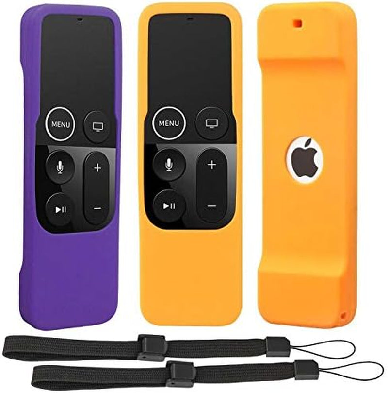[2 Pack] Remote Cover Case Compatible for Apple TV 4Th Generation - Light Weight [Anti Slip] Shockproof Silicone Remote Sleeve for TV 4Th Siri Remote Controller with Lanyard (Orange+Purple)