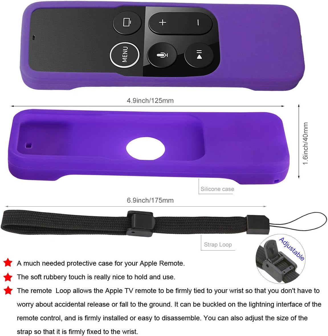 [2 Pack] Remote Cover Case Compatible for Apple TV 4Th Generation - Light Weight [Anti Slip] Shockproof Silicone Remote Sleeve for TV 4Th Siri Remote Controller with Lanyard (Orange+Purple)